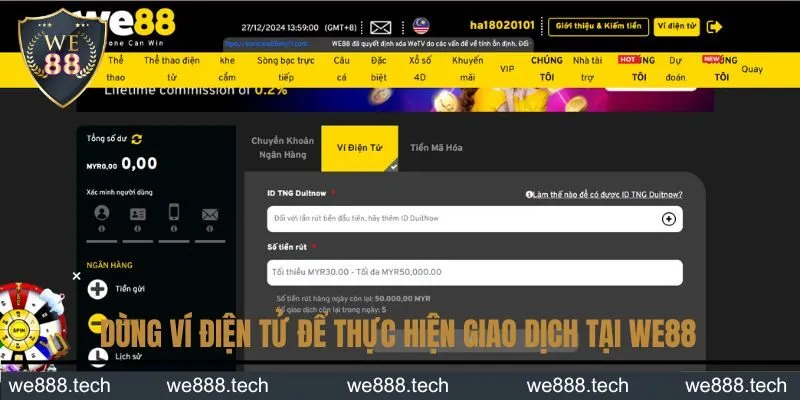 Dùng ví điện tử để thực hiện thao tác giao dịch tại We88