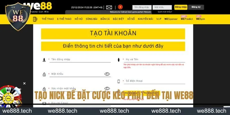 Tạo nick để đặt cược kèo phạt đền tại We88