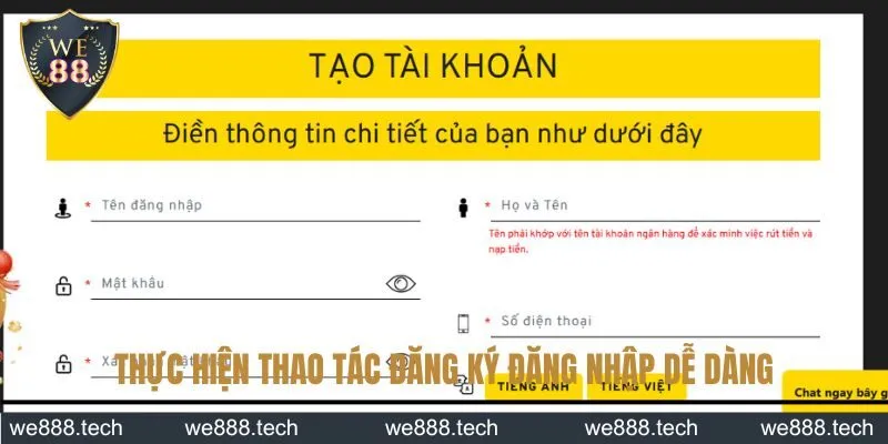 Thực hiện thao tác đăng ký đăng nhập dễ dàng 